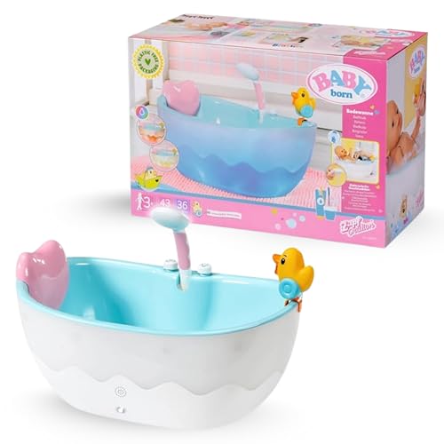 BABY born Badewanne mit Farbwechsel - Dusch-& Soundfunktion - Hochwertiges Zubehör für Puppen der Größe 36 & 43 cm - Funktioniert auch mit echtem Wasser