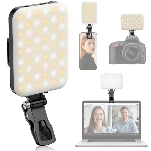 Selfie Licht 5W, BDDFOTO Handy Licht mit Akku 2500mAh, tragbares Clip-On-Licht 10-100% dimmbar CRI≥95, 500LM Videolicht für TikTok/Vlogging/Fotografie/Videokonferenzen