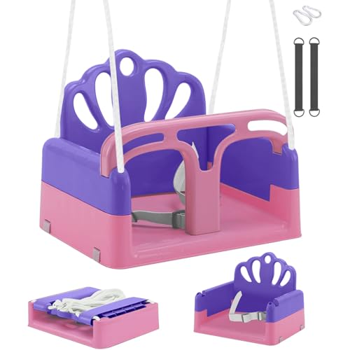 Zusammenklappbarer Babyschaukel 2 in 1, Babyschaukel mit Rückenlehne & Anschnallgurt, Kinderschaukel für Outdoor & Indoor, Spielplatz, Hinterhof, abnehmbares Design für Kinder（Rosa）