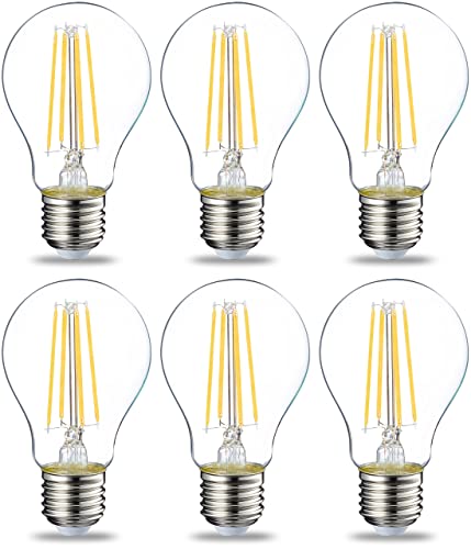 Amazon Basics Warmweiß LED-Leuchtmittel, Edison-Sockel E27, 7 W (entspricht 60-W-Glühbirne), nicht dimmbar, klares Filament, 6er-Pack