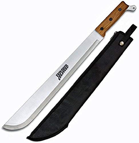 KOSxBO® stabile Machete 570mm Holzgriff Arbeitsmachete Buschmesser Messer mit Scheide Trainingsmesser scharf Outdoor Survival Camping, braun, silber, schwarz
