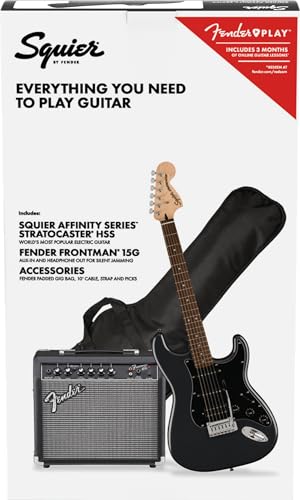 Fender Squier Affinity Strat HSS Pack CFM - mit Frontman 15G Combo Schwarz, Inklusive kostenloser virtueller Kurse auf Fender Play