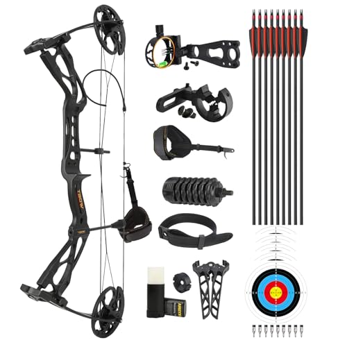 Bogenschießen CompoundBogen Set, Jagd und Zielen, 0–70 lbs verstellbar, IBO 325 FPS, Erwachsene Bogen, Bogenschießen Jagdbogen (Schwarzes-set1)