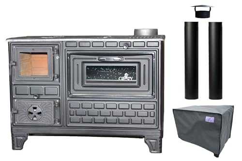 Giesty® Outdoor-Küchenofen Terrassenofen, Outdoorküche Gartenküche Holzofen Ofen mit Holz Holzkohle, Garten-Kamin, Outdoor-Küchenherd, Kuzine Soba (Glastür+2 Rohre+wasserdichte Abdeckung)