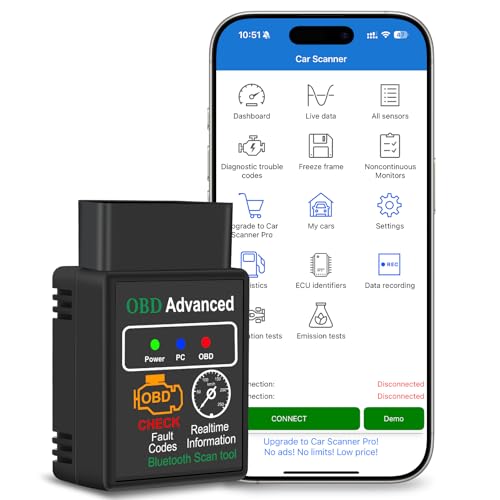 Yeecka OBD2 Bluetooth Diagnosegerät mit 10+ Sprachen, Diagnosegerät Auto mit Mehrere Protokolle, ELM327 OBDII Bluetooth Adapter Auto Scanner Alle System Scan für iOS, Android und Windows
