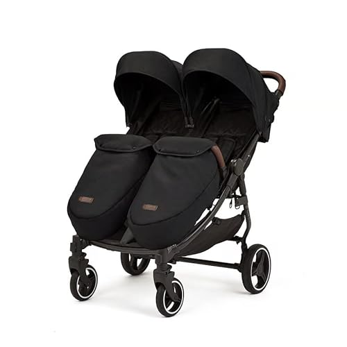 Venus Max Doppel kinderwagen - geeignet von Geburt bis 15 kg (ca. 3 Jahre), kompakter, leichter, faltbarer Zwillingskinderwagen, inklusive Regenschutz und Fußwärmer (Schwarz)