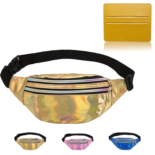 BAIYSFFG Bauchtasche Damen Mode Wasserdicht Gürteltasche Fächer mit Reißverschluss Reflektierender Verstellbarer Gurt Hüfttasche für Damen und Herren Party Festival Sport Outdoor Travel (Gold)