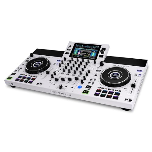 Denon DJ SC LIVE 4 WHITE Standalone DJ-Controller mit Stems auf 4-Decks, WLAN-Streaming, eingebauten Lautsprechern, Serato DJ & Virtual DJ kompatibel