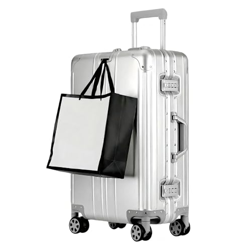 yewjog Koffer Handgepäck · Hartschalen in 100% Aluminium · Trolley Reisegepäck · Reisekoffer mit 4 Doppelräder · TSA Zahlenschloss · Silber · L