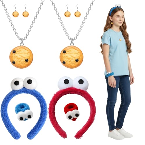 Krümelmonster Kostüm, Lustiges Karneval Kostüm Damen, 10-teiliges Set mit Haarreif, Farben: Blau und Rot, Perfekt für Fasching und Partys