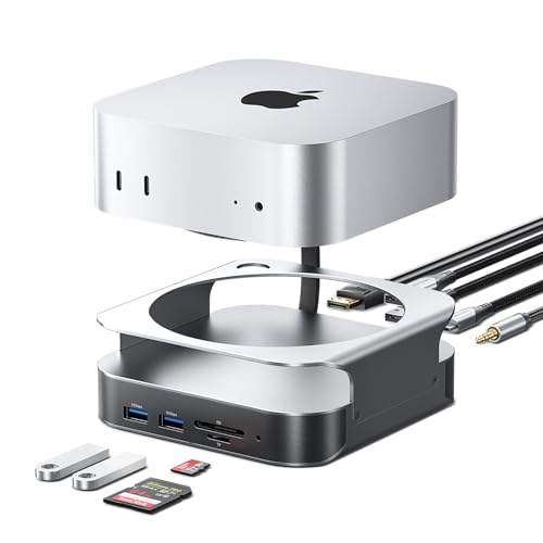 VENTION Mac mini M4 Dock 10-in-1, Aluminium-Stand für M4/M4 Pro mit NVMe SSD-Enclosure, 4K@240Hz/144Hz HDMI, 10 Gbps USB-A & USB-C Dockingstation, SD/TF-Kartenleser, Dual Audio Ports, Silber
