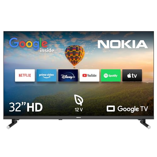 NOKIA 32 Zoll (80 cm) Google TV HD 12V (WLAN, Triple Tuner DVB-C/S2/T2, Google Assistant, YouTube, Netflix, DAZN, Prime Video, Disney+) – HN32GE320C - 2023