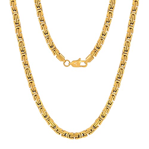 VEXXS Kette Herren 4/6mm, 18K Gold beschichtet Edelstahl Königskette, Byzantinische Goldkette für Herren Damen Mädchen Männer Jungen, Hip Hop Schmuck Geschenk,45-65cm