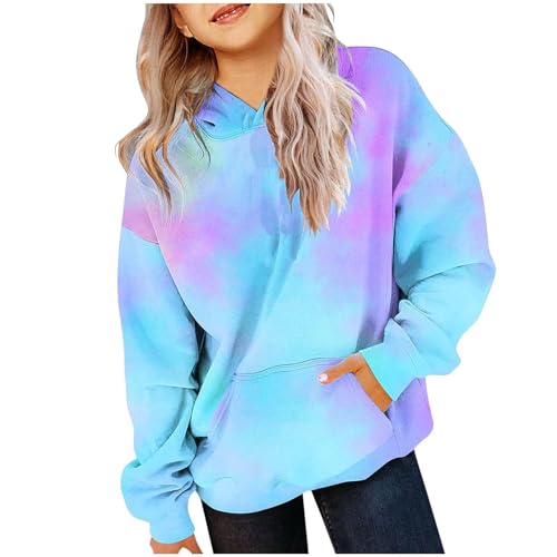 XINYUNZU Hoodie Mädchen Kapuzenpullover mit Taschen Casual Sweatshirt mit Kapuze Kinder Kleidung Kuschel Hoodie Mode Pullover Sweatshirt Langarmshirt Blau 9 Jahre