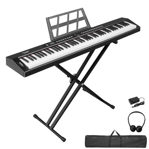 Bonnlo GPP-105 E Piano 88 Tasten, Digitalpiano Semi-Gewichtete Tastatur mit Dual-Bluetooth, Kopfhörer, Sustain-Pedal-System, Ständer, für Musikliebhaber und Anfänger, Schwarz