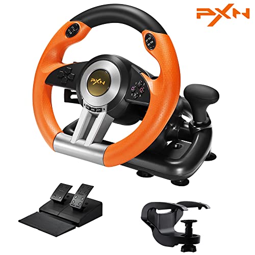 PXN V3 Gaming Lenkrad mit Pedalen, Rennlenkrad, 180° Lenkräder mit Vibrations Feedback, Rennschaltwippen, PC Lenkrad, Lenkrad für PS4, PC, PS3, Xbox One, Xbox Series X/S, Switch -Gebraucht