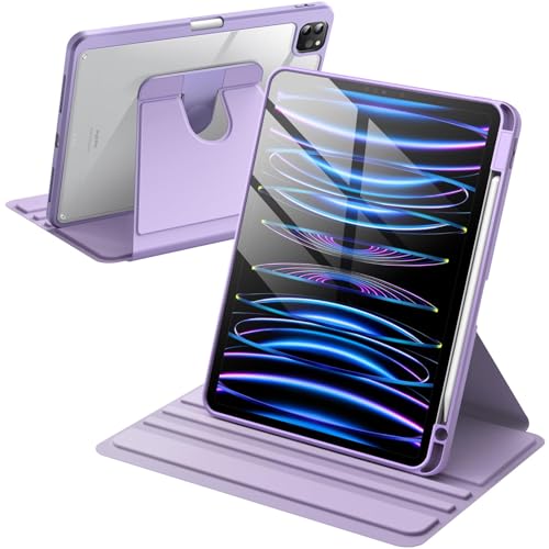 TXWLLIU Hülle für iPad Pro 11 Zoll (4./3./2./1. Generation) 2022/2021/2020/2018 mit Stifthalter, 360 Grad Drehbare Book Flip Stand Schutzhülle mit Transparenter Rückseite, Lila