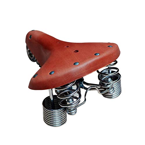 TentHome Vintage Fahrradsattel Fahrradsitz Leder Cityradsättel Sattel gefedert Tourensattel Federsattel mit verbesserten 4 Federn, mit Kloben und Niete (Braun)