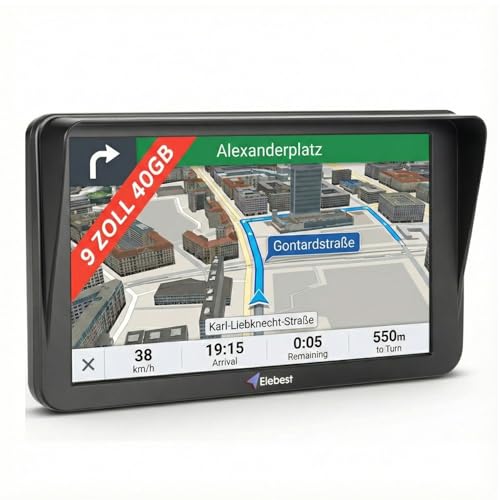 Elebest City 90+ – 9 Zoll GPS Navigationsgerät für Auto, LKW & Wohnmobil | 52 Länder Europakarte, Bluetooth, Freisprecheinrichtung, Blitzerwarner, Fahrspurassistent, lebenslange Updates