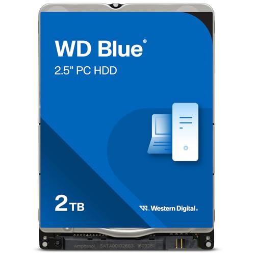WD Blue 2 TB, 2,5 Zoll (interne HDD, hohe Zuverlässigkeit, SATA 6 Gb/s-Schnittstelle, 128 MB Cache, stoßsicher und WD F.I.T. Lab-zertifizierte Kompatibilität mit vielen Computern)