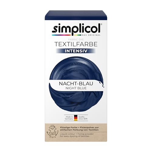 simplicol Textilfarbe intensiv Nacht-Blau | Einfaches Färben in der Waschmaschine | Flüssige Farbe & Fixierpulver | 1er Pack | 150 ml + 400 g