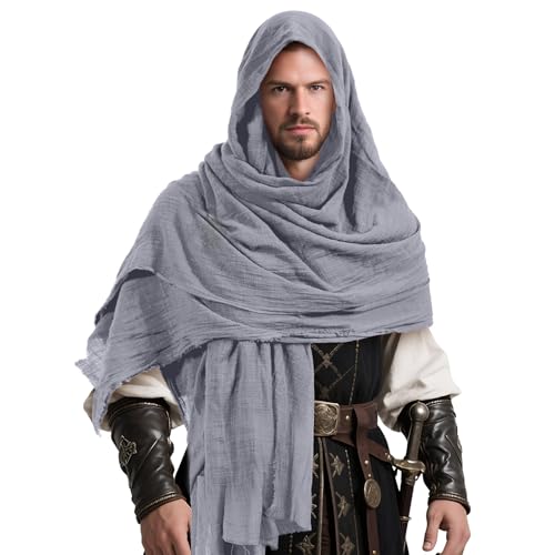 Crazycos Medieval Cloak with Hood Men, Renaissance Cloak Medieval Hood Viking Costume Cape Accessory for Women (Grau)
