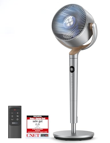 Dreo 20dB leiser Standventilator, 120°+120° Omni-direktionale oszillierende Ventilator, 26M Windentfernung, 1200m³/h Luftvolumen Echt Turbo-Luftzirkulator Fans, 102CM Höhe 3 Modi 8-Geschwindigkeit