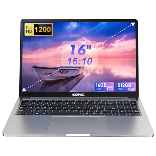 ACEMAGIC 16-Zoll-FHD-Display-Laptop, Quad-Core-N-95-Prozessor mit bis zu 3,4 GHz (Beat N5095), 16 GB DDR4, 512 GB SSD, Notebook-Computer mit Metallgehäuse, unterstützt WiFi, BT5.0, 3*USB3.2