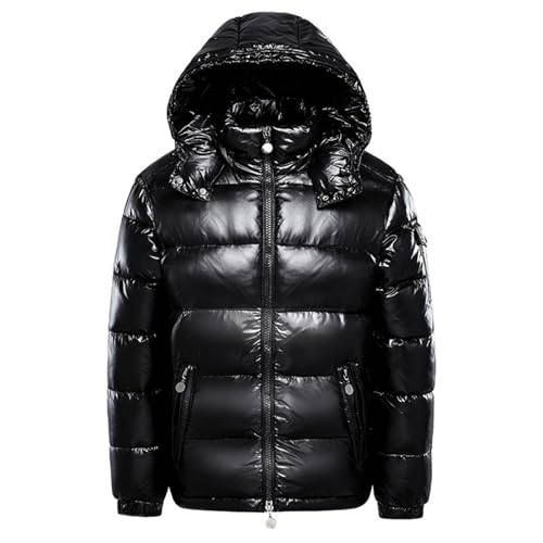 Didadihu Winterjacke Herren Glänzende Puffer Jacke Mit Kapuze Daunenjacke Männer Pufferjacke Winter Jacket Glänzend Warm Mantel Parka,Schwarz,M