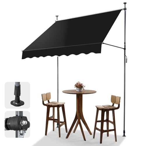 LEADZM Klemmmarkise 200 cm Breit,Balkon Markise Klein ohne Bohren,Wasserdicht,Sonnenschutz,UV-beständig,Höhenverstellbar mit Handkurbel,für Terrasse,Balkon,Mietshaus,Garten,Laden,Schwarz