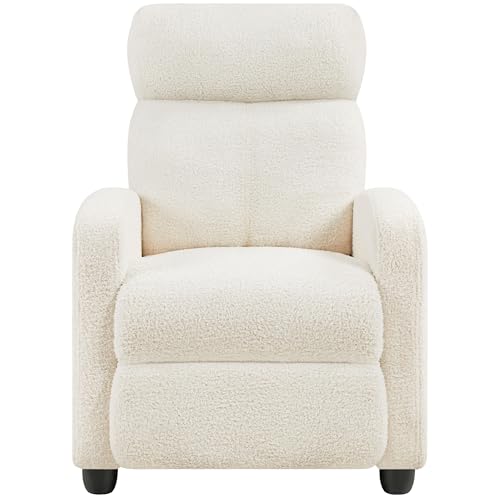 Yaheetech Relaxsessel Fernsehsessel Einzelsofa Ruhesessel mit Verstellbarer Beinablage Liegesessel aus Boucle-Gewebe Elfenbein