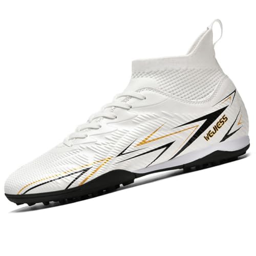 WEJIESS Fußballschuhe Herren High Top Fussballschuhe TF Kinder Stollenschuhe Jugendliche Athletics Trainingsschuhe Football Schuhe Hallsportarten Fußball Stiefel White 39 EU