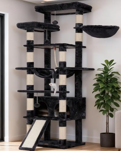 Heybly Kratzbaum, 200 cm hoch, Katzenbaum, mit 11 Kratzsäulen, groß Plattformen, 2 Korb, Hängematte, Höhle, Plüschbälle, mehrstöckiger Katzenkratzbaum, Rauchgrau HCT033G