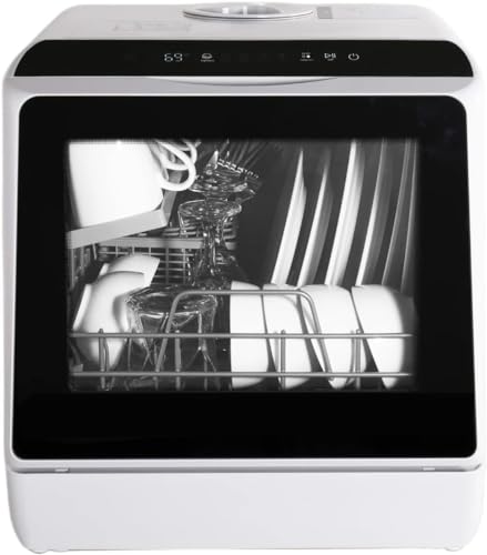 Fullwatt Mini Geschirrspüler, Freistehender Tischgeschirrspüler, mit/ohne Wasseranschluss nutzbar, ragbarer Geschirrspüler mit 5+1 Programme, Integriertem 5 Liter Wassertank, Touch Control LED Anzeige