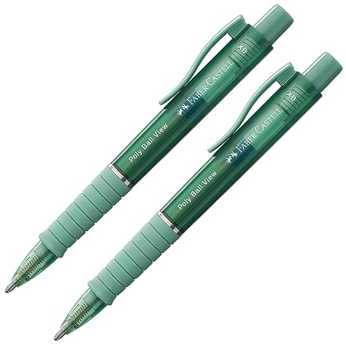 Faber-Castell 205015 - Kugelschreiber Poly Ball View grün, 2 Stück, mit auswechselbarer XB Mine, dokumentenecht