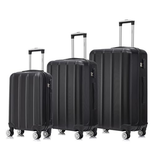 yonsly Reisekoffer Trolley Rollkoffer Handgepäck Set, Kofferset, Gepäckset, Hartschalenreisekoffer Travel Koffer Suitcase mit 4 Rollen 360°, Zahlenschloss, Weicher Gummigriff (3er Set,M,L&XL,Schwarz)