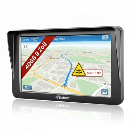 Elebest City 90 TMC Navigationsgerät – 9 Zoll GPS Navi 2025 mit TMC, POI, Blitzerwarner & Kartenupdate | LKW, PKW & Wohnmobil Navigation