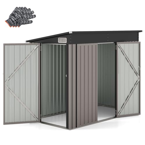 COSTWAY Gartenhaus Metall, 235 x 117 x 185 cm, Gerätehaus mit Vordertür & Seitentür & Pultdach, Geräteschuppen abschließbar, Gartenhütte Gartenschuppen, Garten Schuppen Outdoor (Hellbraun)