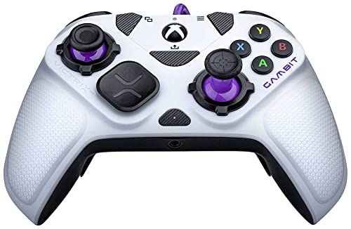 Victrix Gambit World's Fastest Lizenziert Xbox Controller, Elite Esports Design mit Swappable Pro Thumbsticks, Custom Paddles, Swappable weiß / lila Faceplate für One, Series X/S, PC