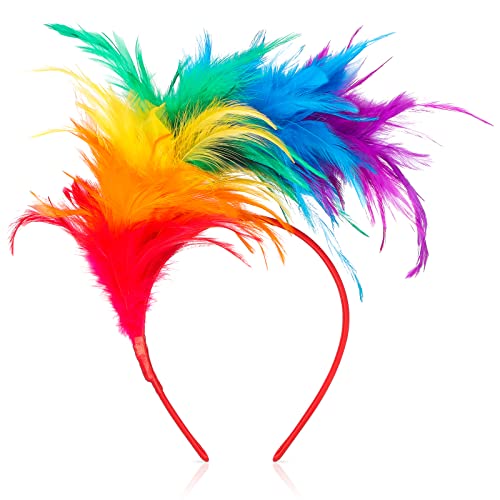 Dilunave Buntes Feder-Stirnband, Fascinator, Cosplay, Haarbänder, Karneval, Party, Kopfschmuck, Regenbogen-Stirnband, Feder-Kopfschmuck, Kostüm für Ostern, Hochzeit, Halloween-Party (Regenbogen)
