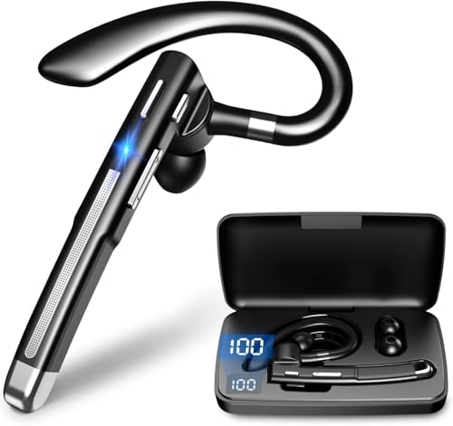 Headset Bluetooth 6.1 Kabellos Kopfhörer mit CVC8.0 Mikrofon 100 Std Spielzeit Freisprech Handy Headset 1,5 std Schnellladung LED Ladebox Zwei-Geräte-Verbindung Ohrhörer für Autofahren/Business/Büro