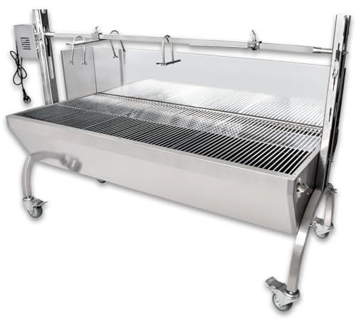 Beeketal 'BSGW-150H' Profi Spanferkelgrill mit Windschutz, mobiler Spießgrill mit Grillmotor und höhenverstellbarem Drehspieß, stabile Edelstahl Konstruktion mit 4 bremsbaren 360° Grad Rollen