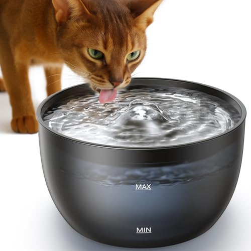 FEELNEEDY Trinkbrunnen für Katzen - 3L Katzenbrunnen Leise mit Aktivkohlefilter - Trinkschale aus Edelstahl - Durchsichtiger Wassertank - Wasserbrunnen für Katzen - Schwarz