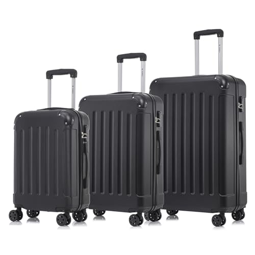 yonsly Koffer Suitcase Set, Trolley Reisekoffer, Rollkoffer Handgepäck, Kofferset, Gepäckset mit 4 Rollen 360°, Hartschalenreisekoffer, Zahlenschloss, Weicher Gummigriff (3er Set, M,L&XL, Schwarz)