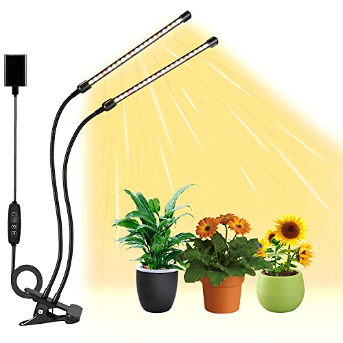 Pflanzenlampe LED, JINHONGTO 2 Köpfe 3000k/5000k/660nm Pflanzenlicht, 3 Lichtmodi & 10 Dimmstufen mit Timerfunktion, Pflanzenlampen für Zimmerpflanzen, LED Pflanzenlampe Vollspektrum