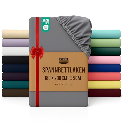 Utopia Bedding - Spannbettlaken 180x200cm - Grau - Oeko-Tex Zertifiziertes Gebürstete Polyester-Mikrofaser Spannbetttuch - 35 cm Tiefe Tasche