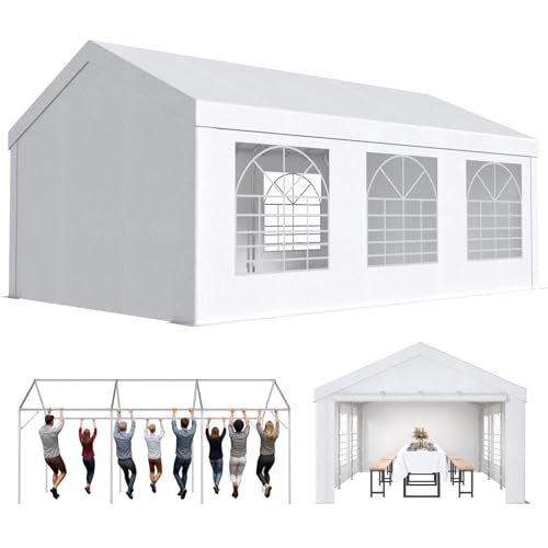 JUMMICO Pavillon 4x6, Gartenzelt UV-Schutz 50+ Festzelt, Partyzelt 4x6 Wasserdicht Stabil Winterfest Party Zelt für Partys Hausparty Hochzeiten, Winterfest Pavillon mit 560g/m² PE-Plane, Weiß
