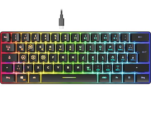 Speedlink Letos - RGB Gaming Tastatur 60%, kabelgebunden, USB-C Kabel abnehmbar, Anti-Ghosting, Hintergrundbeleuchtung Verschiedene Beleuchtungsmodi, Deutsches Layout QWERTZ, schwarz