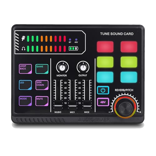Gaming Audio Mixer mit 48V Phantom Power, RGB PC mixer for Streaming, RGB Mischpult für XLR Mikrofon, Audio Mixer für PC/Phone/Gamer Creators/Live/YouTube/Individuelle