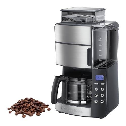 Russell Hobbs Kaffeemaschine mit Mahlwerk Glaskanne [Digitaler Timer, Brausekopf für opt. Extraktion & Aroma] Grind&Brew (1 bis 10 Tassen, 3-stufige Mahlgradeinstellung) Filterkaffeemaschine 25610-56